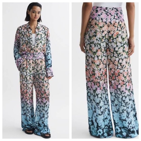 New! Reiss Serena Floral Print Wide Leg Trousers Multicolored nwot 33401 - Picture 2 of 16